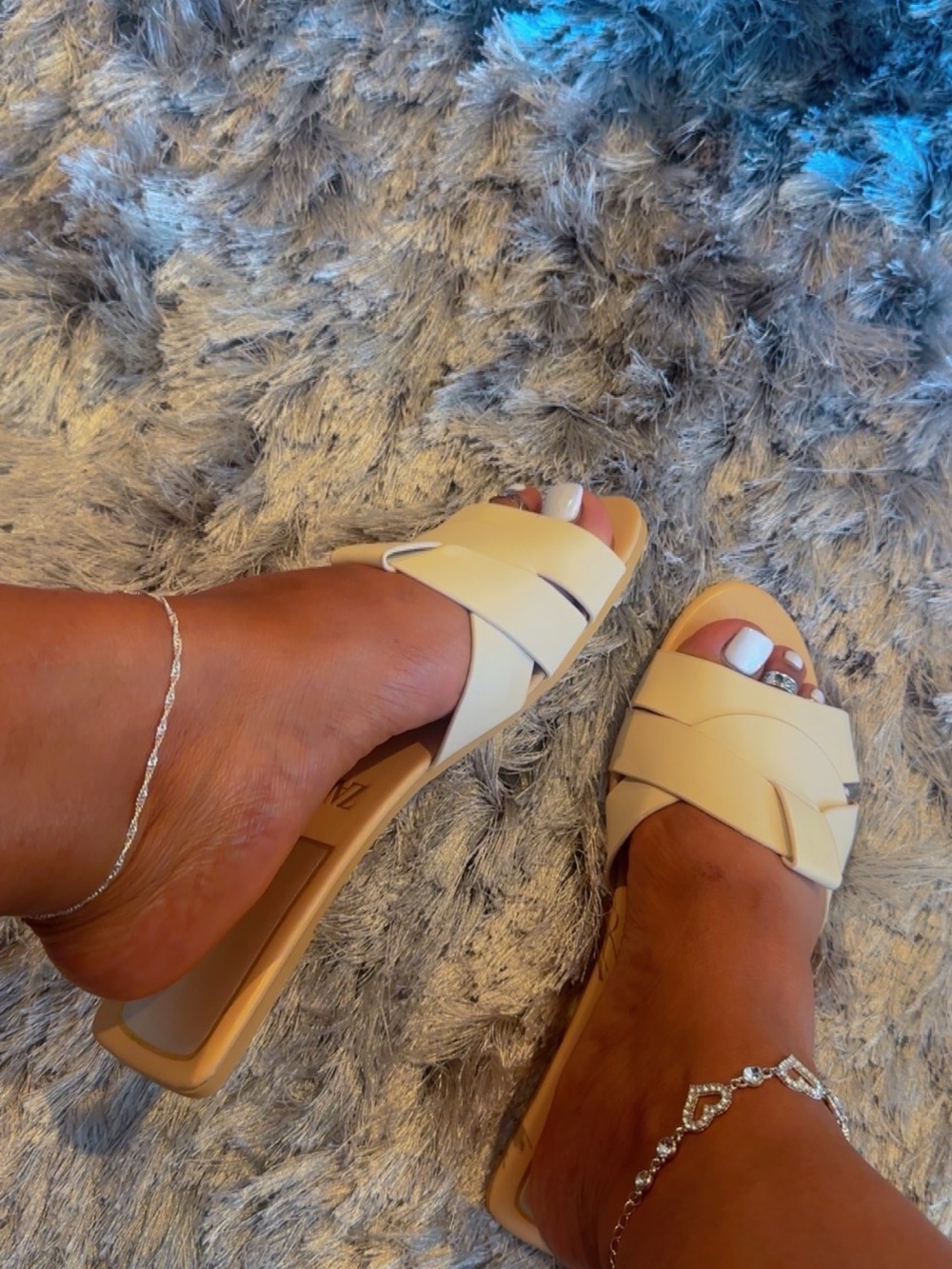 Zara Cream Woven Slide Mules